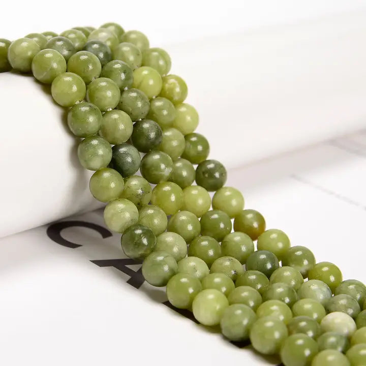 Beads - Natural Chinese Green Jade Smooth Round Beads 8mm 15.5'' Strand
