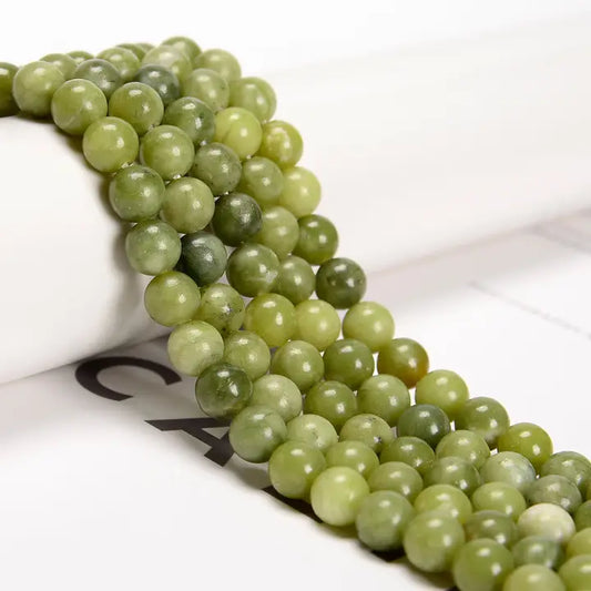 Beads - Natural Chinese Green Jade Smooth Round Beads 8mm 15.5'' Strand