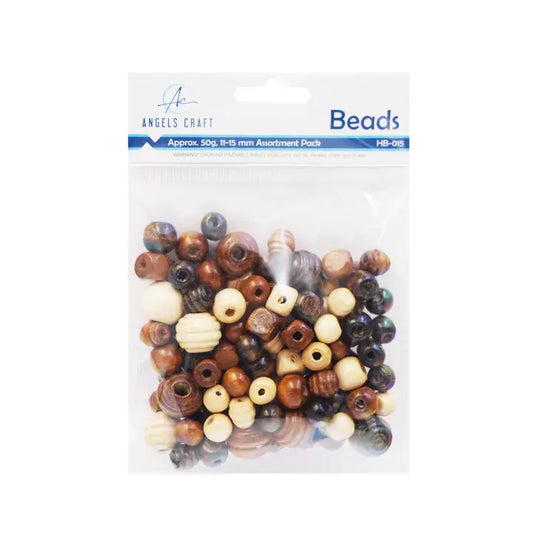 Beads - Wooden Beads 11-15mm, Asstd. Colors & Sizes