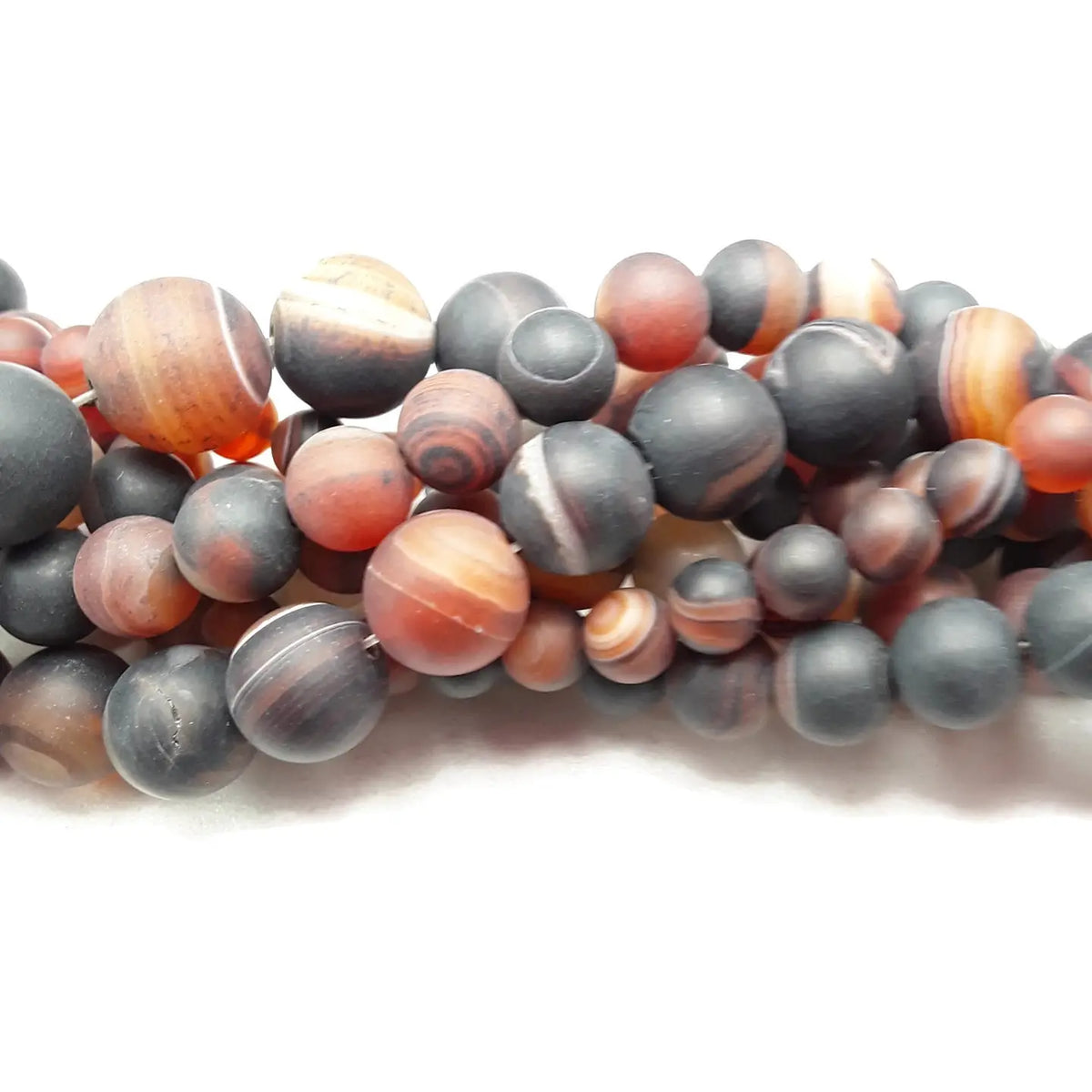 Beads - Brown Striped Agate Matte Round Beads 8mm 15.5" Strand