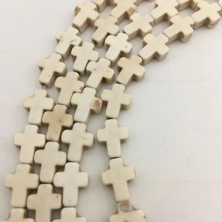 Beads - 12x16mm - White Howlite Turquoise Cross Beads 15.5" Strand
