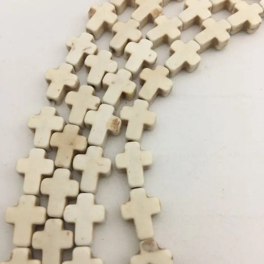 Beads - 12x16mm - White Howlite Turquoise Cross Beads 15.5" Strand