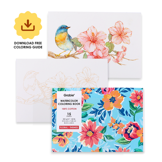 Coloring Book - 15 Sheets 140LB Floral-Themed Watercolor Coloring Book