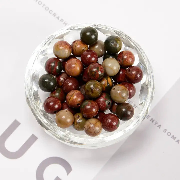 Beads - Red Creek Jasper Smooth Round Beads 8mm 15.5" Strand