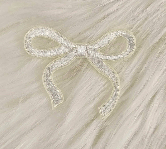 Patch - Coquette Bow Embroidery Iron On Patch: White