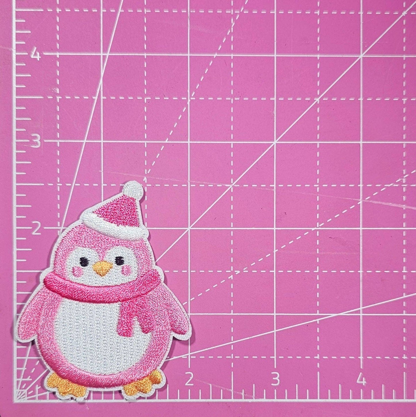 Patch - Penguin Pink Hat and Scarf Embroidery Iron On Patch