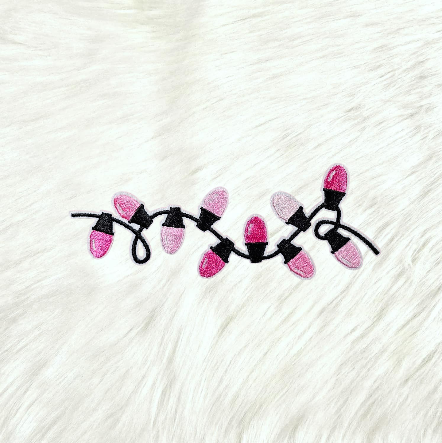 Patch - Pink String Lights Christmas Embroidery Iron On Patch