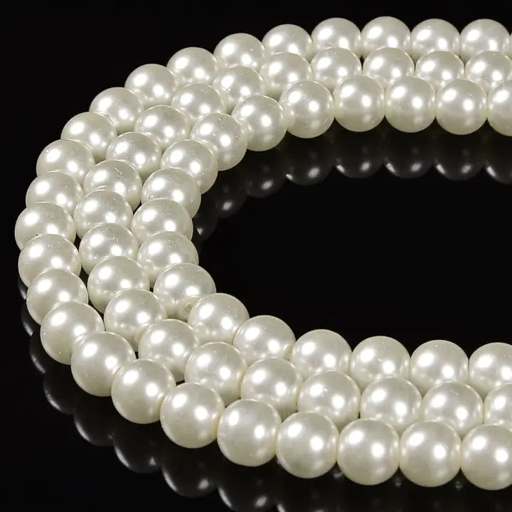 Beads - Ivory White Glass Pearl Smooth Round Beads 8mm 15.5"Strand