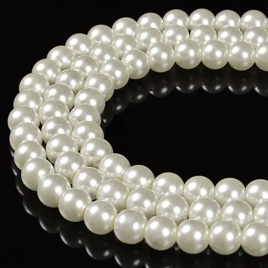 Beads - Ivory White Glass Pearl Smooth Round Beads 8mm 15.5"Strand