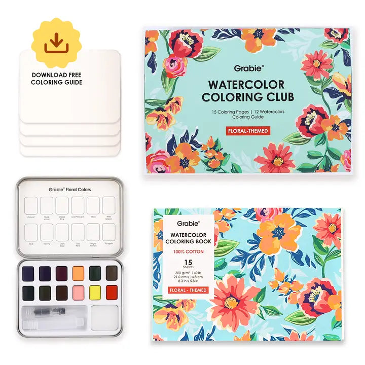 Watercolor - Floral-Themed Watercolor Coloring Club Box