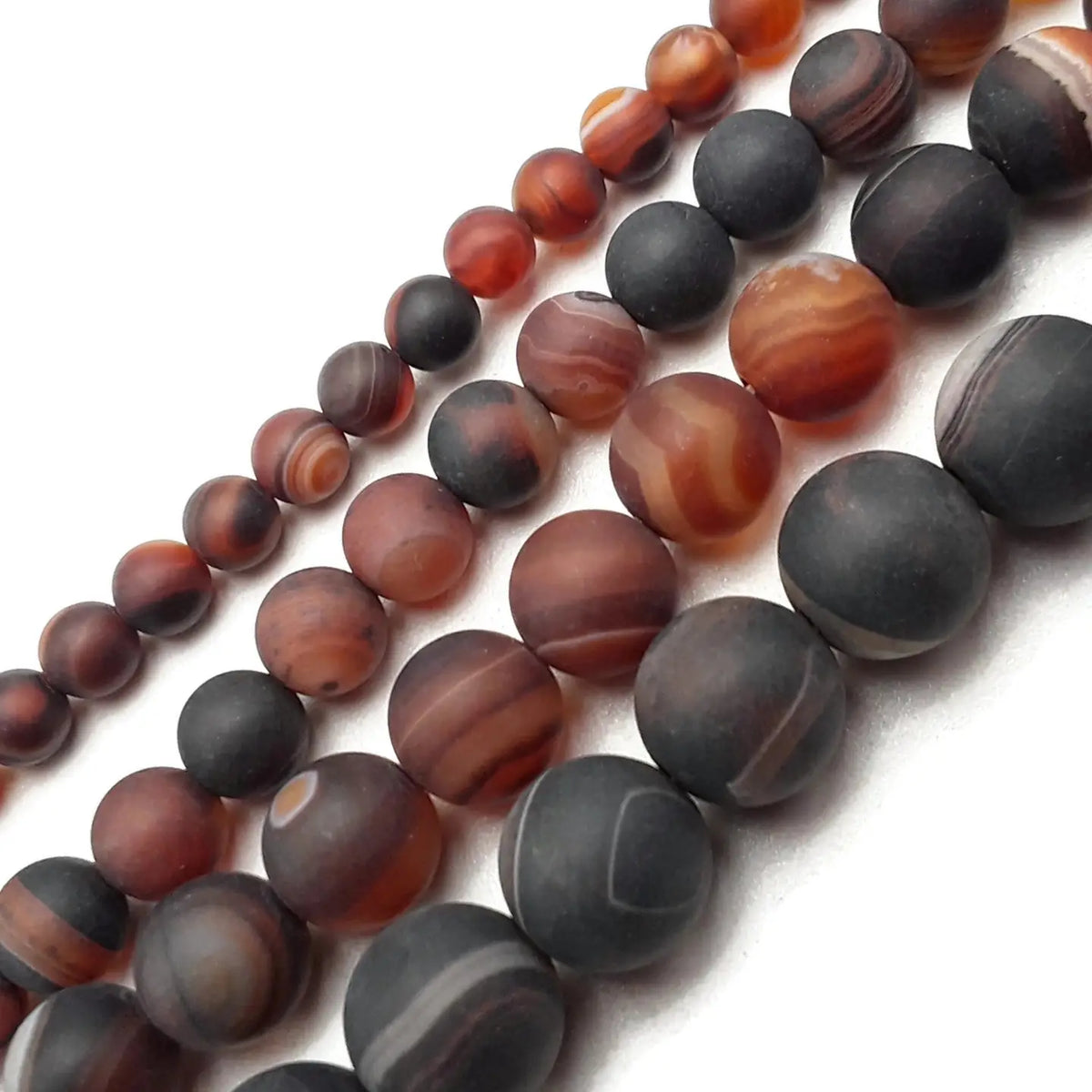 Beads - Brown Striped Agate Matte Round Beads 8mm 15.5" Strand