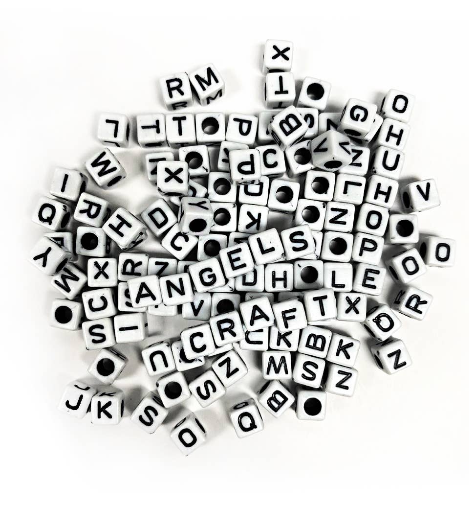 Beads - Alphabet Beads Cube Shape Black w/ multi-color letters