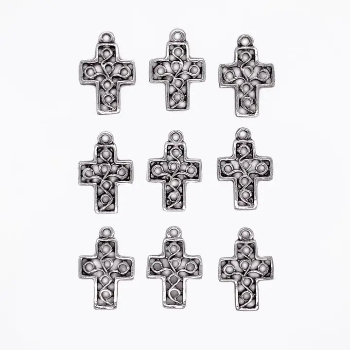 Jewelry - Antique Silver Delicately Detailed Cross Charms 9pc Set