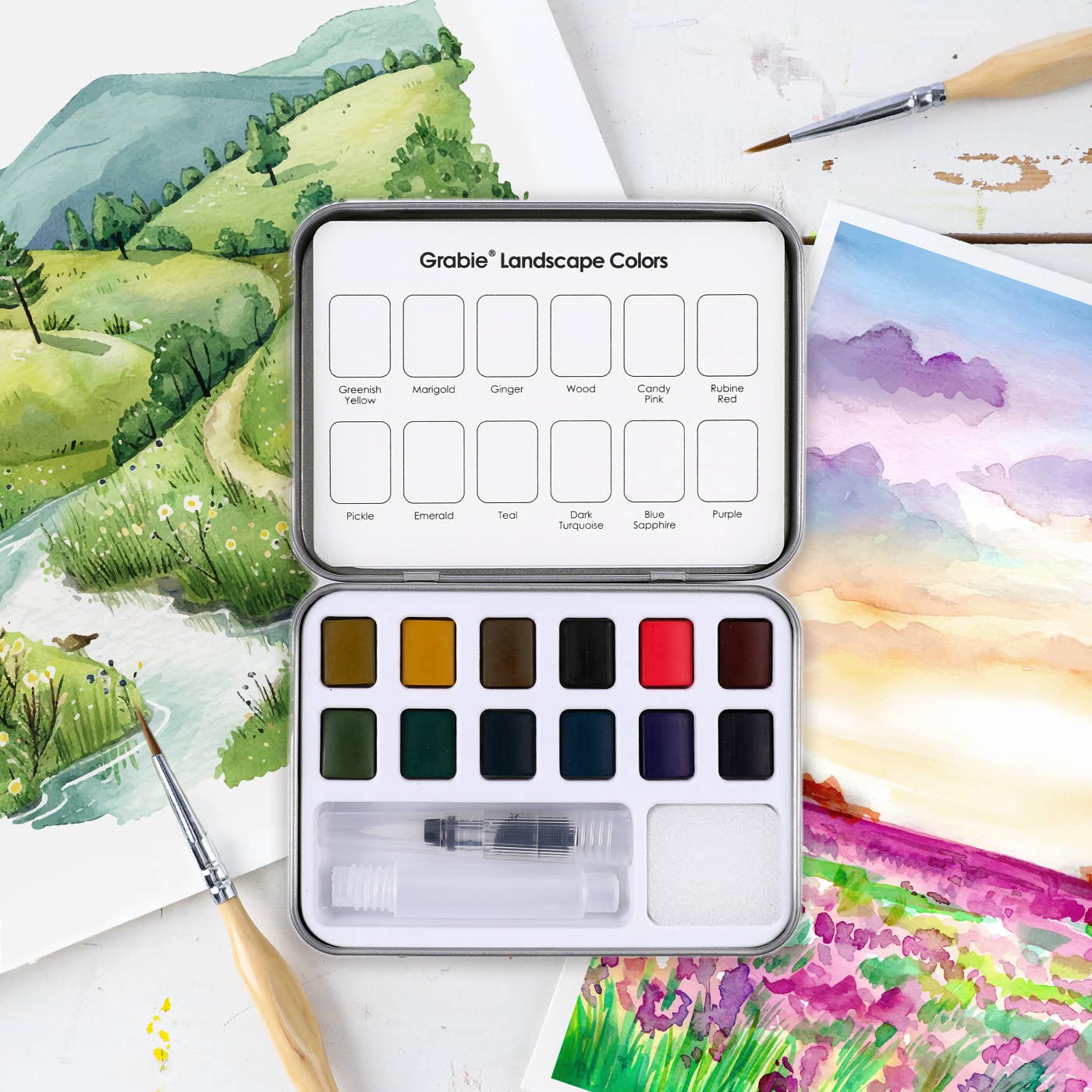 Watercolor - Watercolor Pocket Set Of 12 With Brush - Landscape Colors