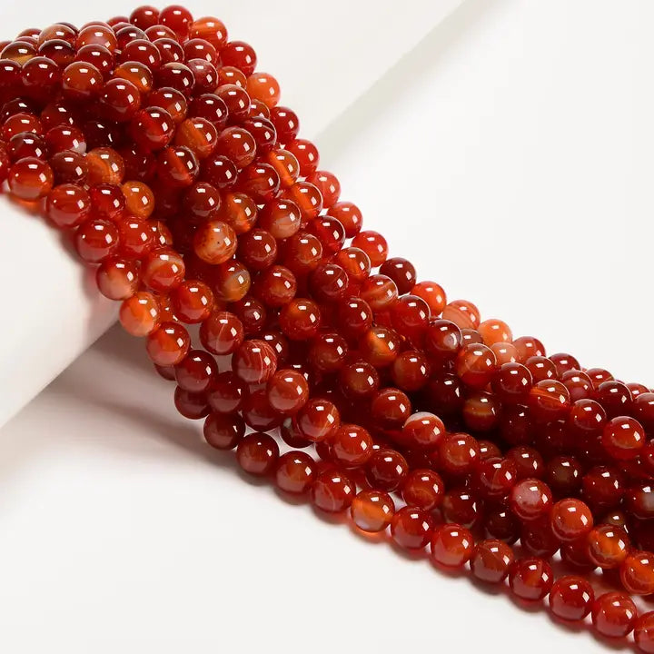 Beads - Natural Red Stripe Agate Smooth Round Beads Size 8mm 15.5" Strand