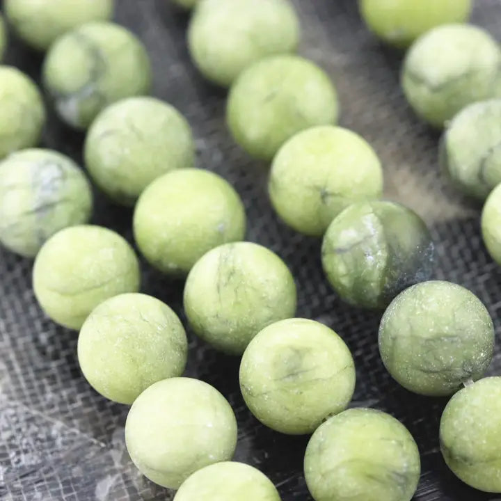 Beads - Natural Green Jade Matte Round Beads 4mm 15.5" S