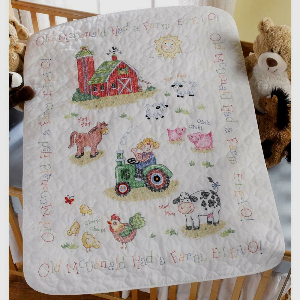 Cross Stitch - Bucilla Baby Stamped Cross Stitch - Farm Crib Cover